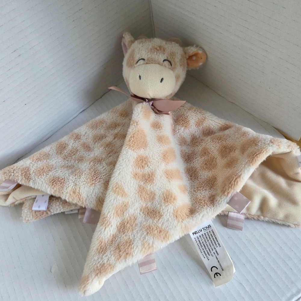 Kelly Toysโ Plush Beige Giraffe Lovey Security Blanket Rattle 14" x 13" 2020